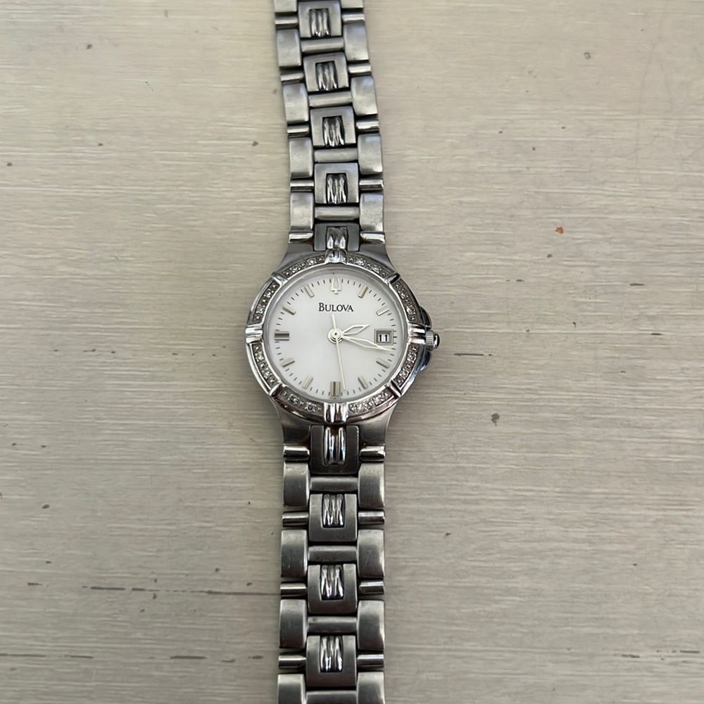 Bulova Women’s Silver Stainless Steel Watch with Diamond Accent